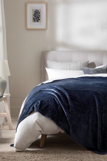 Buy Navy Blue Teddy Plush Fleece Throw from Next USA