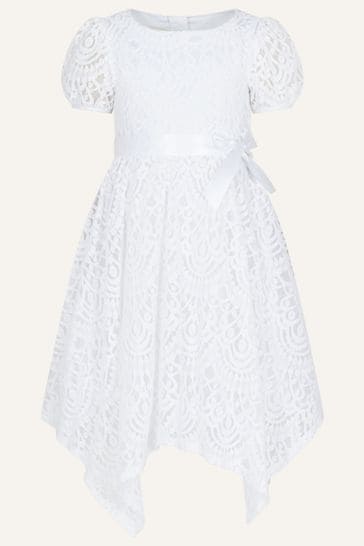 Monsoon White Adele Lace Puff Sleeve Dress