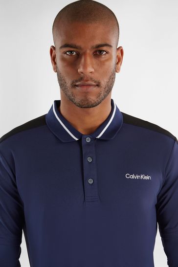 Buy Calvin Klein Golf Blue Evans Hybrid Logo Sleeve Polo Shirt
