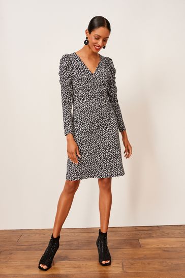 Buy Black Ditsy Long Sleeve Ruched Mini Dress from Next Poland