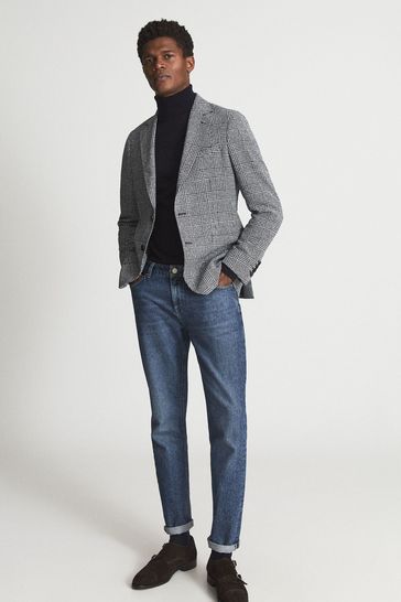 Blue check blazer with jeans store