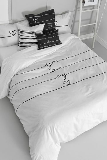 Happy Friday White My Love Duvet Cover and Pillowcase Set