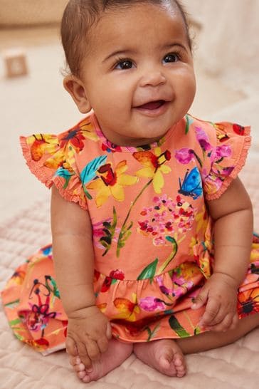 Coral Pink Floral Baby Jersey Dress (0mths-2yrs)