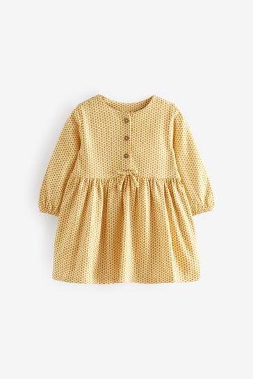 Ochre Yellow Baby Jersey Geometric Print Dress (0mths-2yrs)