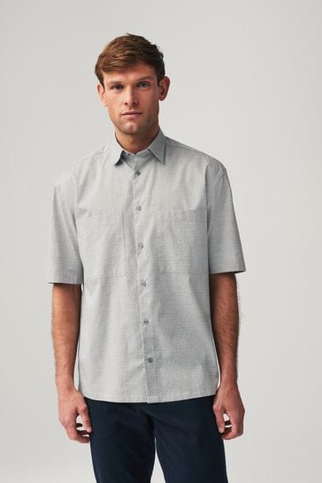 Light Grey Textured Cotton Short Sleeve Shirt