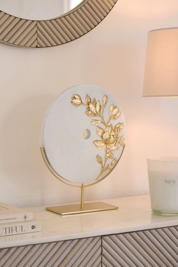 White Marble Effect Gold Flower Disc Ornament