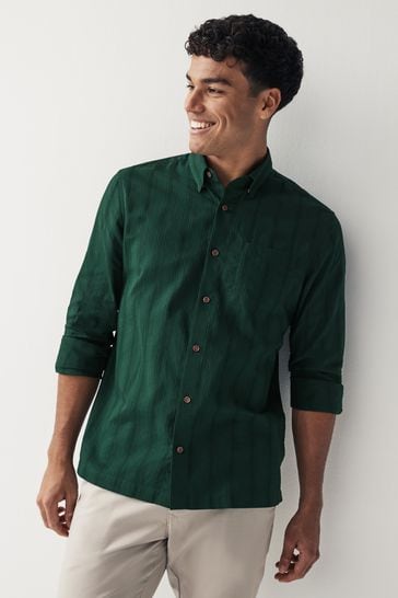 Green Textured Long Sleeve Shirt