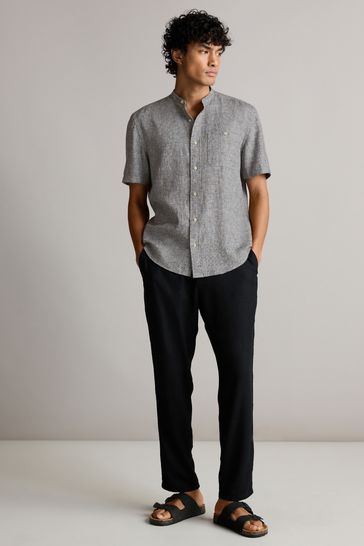 Buy Grey Grandad Collar Linen Blend Short Sleeve Shirt from Next USA