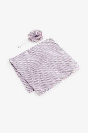 Lilac Purple Textured Silk Lapel Pin And Pocket Square Set