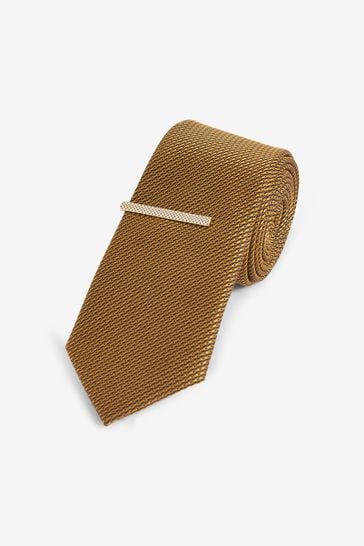 Yellow Gold Textured Tie And Clip