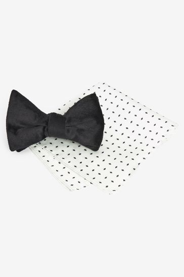 Black/White Diamond Bow Tie And Pocket Square Set