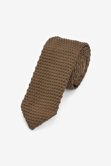Neutral Brown Slim Knit Tie