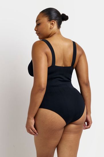 Buy River Island Black Plus Wrap Elastic Plunge Swimsuit from Next