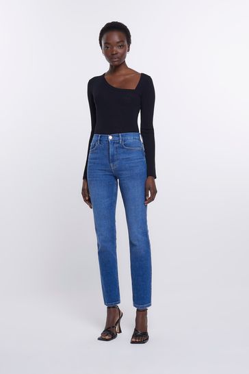Buy River Island Blue High Waisted Slim Straight Jeans from Next