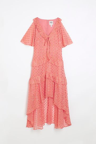 Buy River Island Pink Metallic Spot Midi Dress from Next Luxembourg