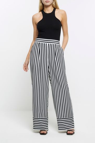 Buy River Island Black Stripe Easy Soft Wide Trousers from Next Latvia