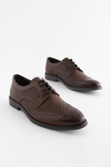 Brown Leather Embossed Brogue Shoes