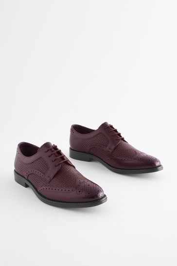 Burgundy Red Embossed Leather Brogue Shoes