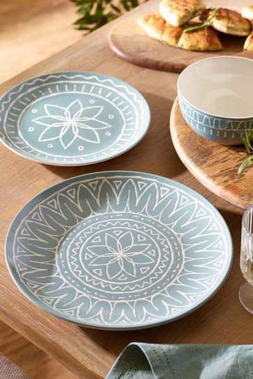 12 Piece Teal Blue Tuscany Dinner Set