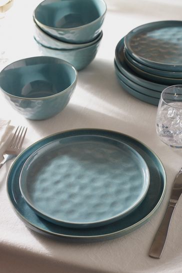 Teal Blue Willow 12 Piece Dinner Set