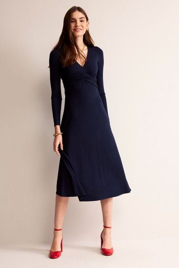 Boden Blue Empire Ruched Waist Dress