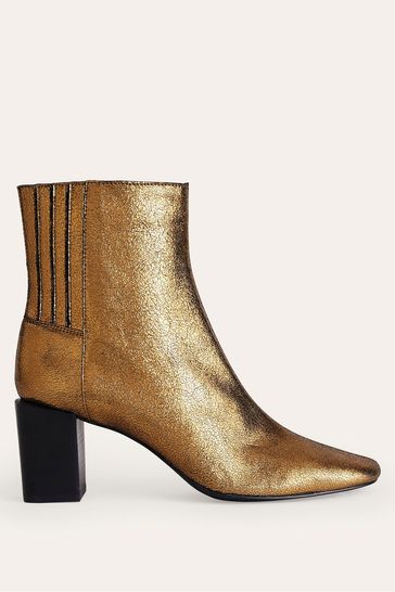 Buy Boden Gold Block Heels Leather Ankle Boots from Next Luxembourg