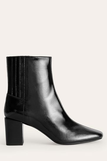 Boden Black Block Heels Leather Ankle Boots