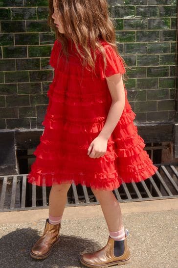 Buy Boden Red Tulle Tiered Party Dress from Next Belgium