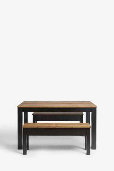 Dark Natural Bronx Oak Effect 4 Seater Bench Dining Table and Bench Set