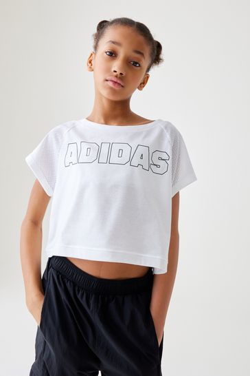 adidas White Sportswear Aeroready Dance Crop Kids T-Shirt