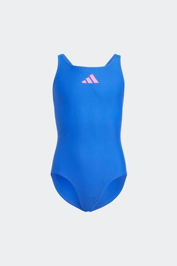 adidas Blue Performance Solid Small Logo Swimsuit