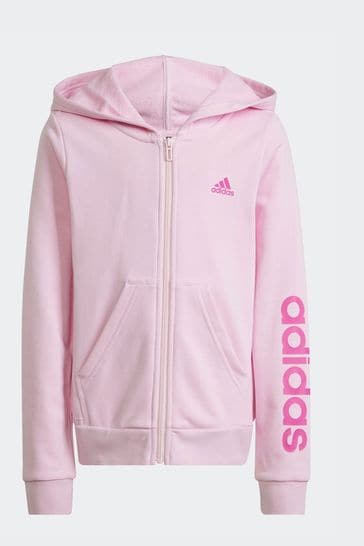 Sudadera rosa con capucha deportiva básica con logo y cremallera entera de Adidas