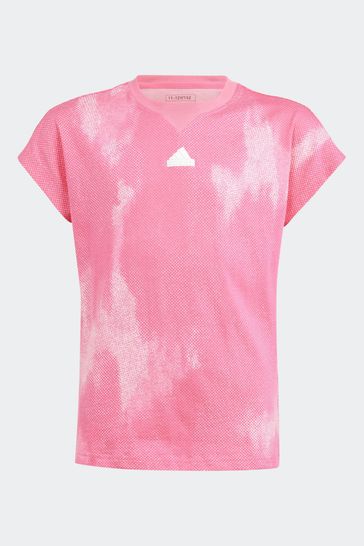 adidas Pink Kids Sportswear Future Icons All-Over Print Cotton T-Shirt