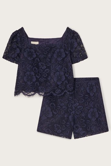 Monsoon Blue Corded Lace Top and Shorts Set