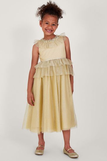 Monsoon Gold Land of Wonder Alexandra Mesh Ruffle Maxi Dress