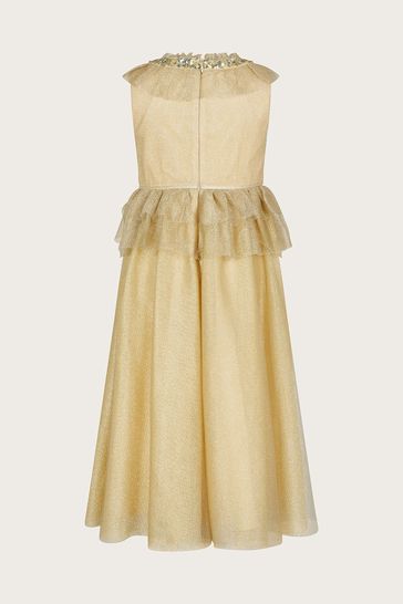 Monsoon Gold Land of Wonder Alexandra Mesh Ruffle Maxi Dress