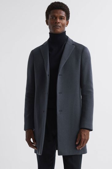 Reiss Airforce Blue Gable Wool Blend Single Breasted Epsom Overcoat