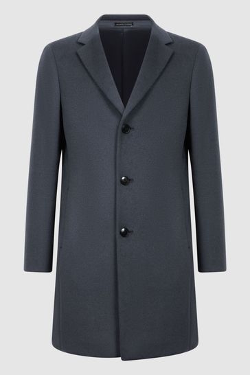 Blue overcoat single breasted wool sale