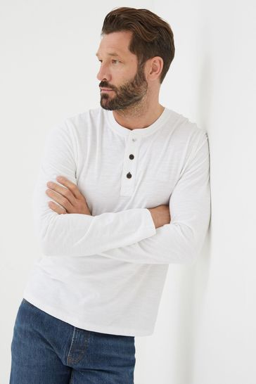 FatFace White Woodside Slub Henley T-Shirt