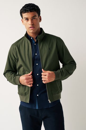 Khaki Green Shower Resistant Check Lining Harrington Jacket