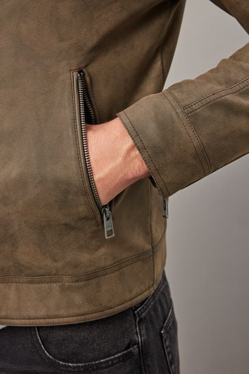 Buy Brown Faux Nubuck Biker Jacket from Next Canada