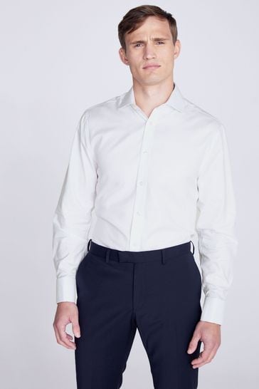 MOSS Regular Fit Double Cuff Twill White Shirt