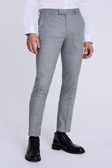 MOSS Grey Slim Fit Flannel Trousers