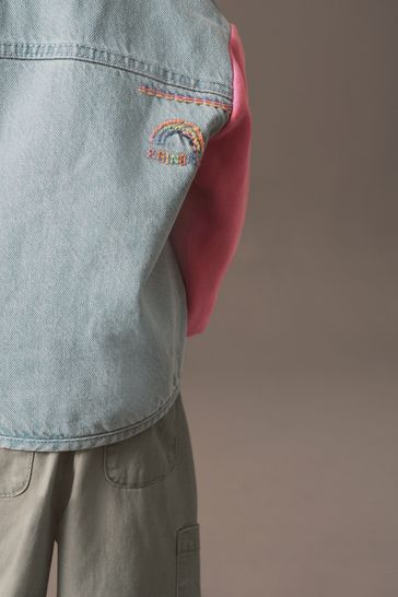 Buy Mid Blue Denim Badge Denim Jersey Sleeve Jacket 3mths 7yrs
