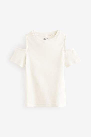 White Cold Shoulder Rib T-Shirt (3-16yrs)