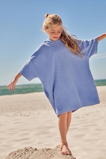 Blue Oversized Hooded Towelling Cover-Up