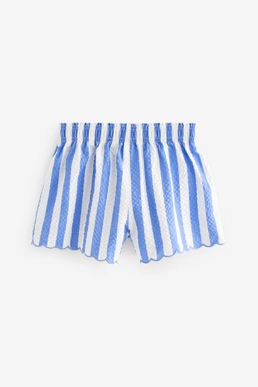 Blue and white striped overall shorts deals