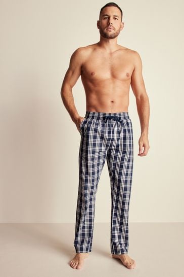Buy Blue Lightweight 100% Cotton Check Pyjama Bottoms 2 Pack from