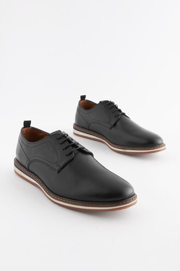 Black Leather Wedge Derby Shoes