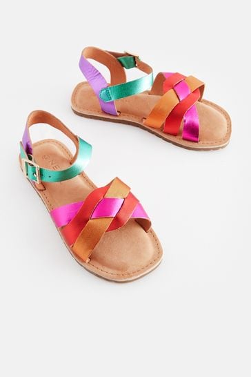 Multi Rainbow Wide Fit (G) Leather Woven Sandals